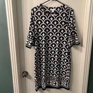 Charter Club Navy and White Patterned Dress- Sz S
